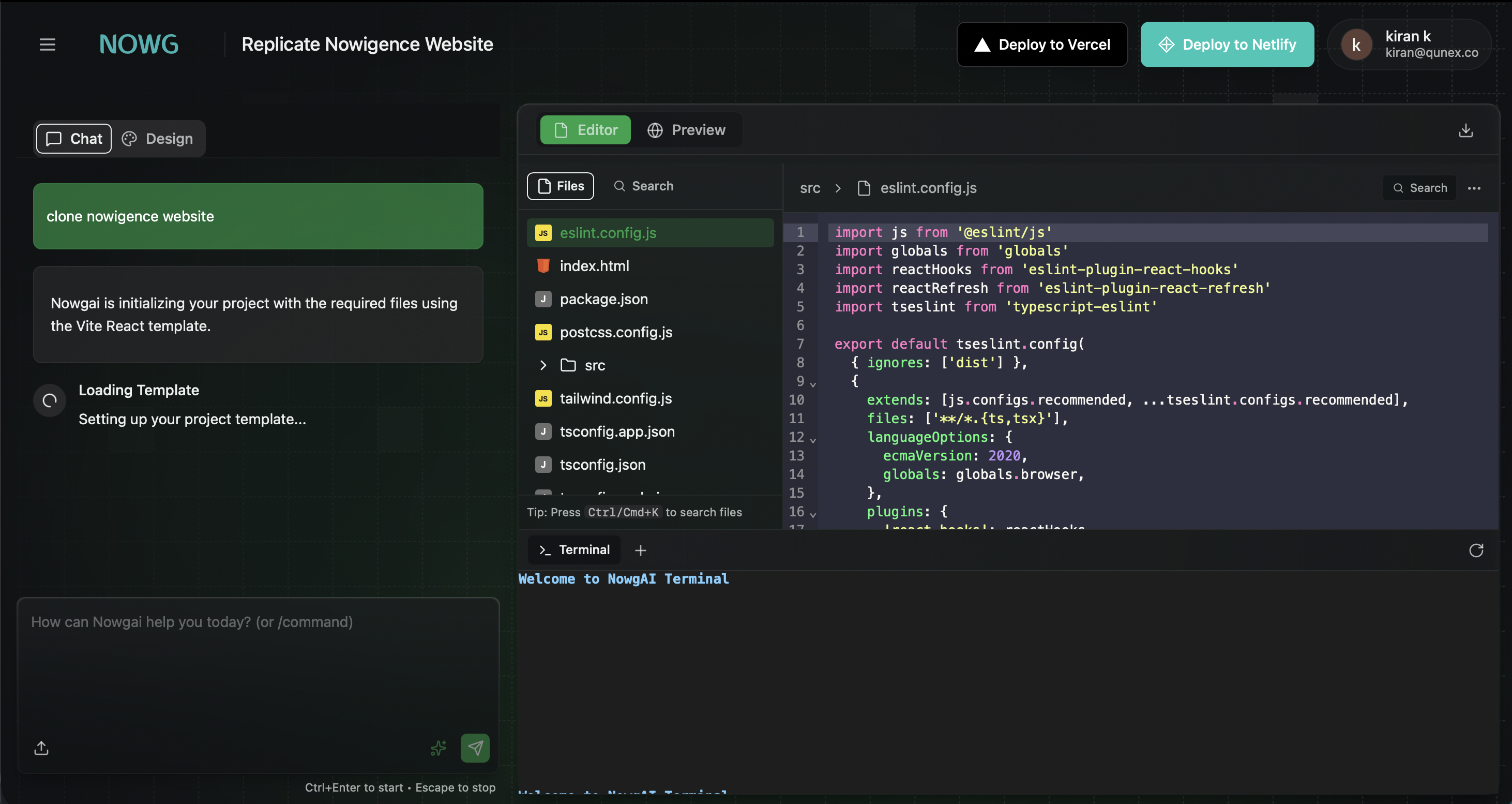 NOWG AI Development Environment - Real-time code editor with AI assistance